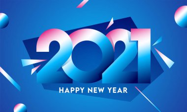 Yeni Yıl İçin Parlak Mavi Arkaplan Üzerine Geometrik Elementler içeren Gradyan Kağıt Kesme 2021 Numarası.