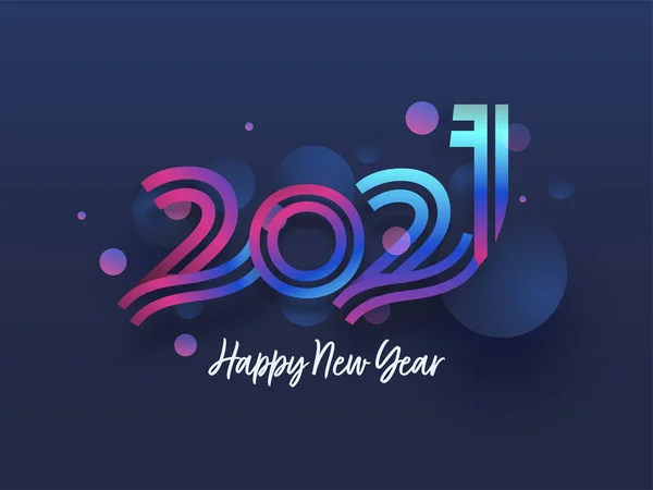 Número Degradado 2021 Con Círculos Fondo Azul Para Celebración Feliz — Vector de stock