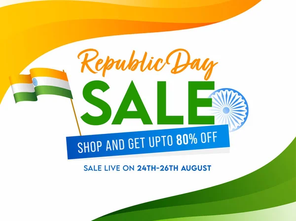 Republic Day Sale Poster Design Discount Offer Ashoka Wheel Indian — Stock Vector
