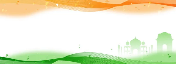 Indian Tricolor Abstrato Ondas Fundo Com Silhueta Monumento Famoso Índia —  Vetores de Stock