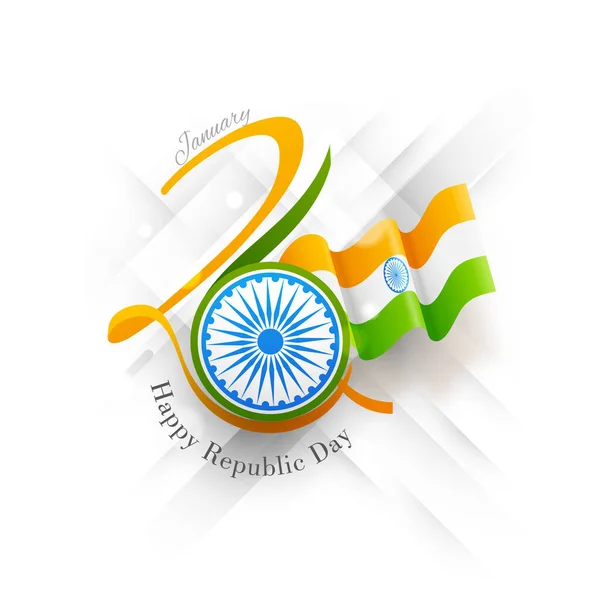 1月26日阿育王轮和飘扬的印度国旗在白色背景下庆祝快乐的共和国日 — 图库矢量图片