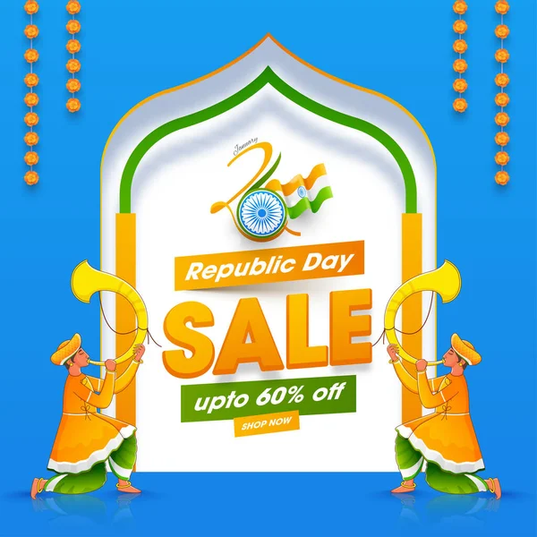 26Th January Republic Day Sale Poster Design Traditional Tutari Players — Stock Vector