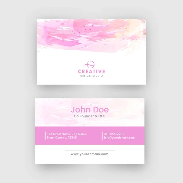 Design Cartão Visita Dupla Face Com Efeito Pincel Água Rosa —  Vetores de Stock