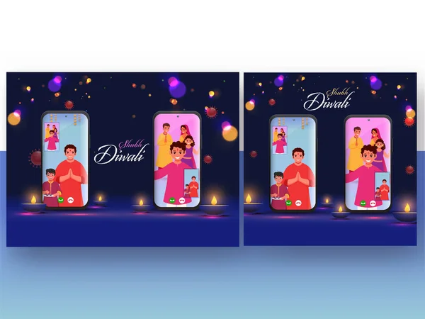 Indiani Che Connettono Desiderano Videochiamata Occasione Del Diwali Concetto Rimanere — Vettoriale Stock