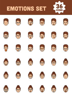 Beyaz Arkaplanda Erkek ve Kadın Duyguları Yüzü İfadeleri.