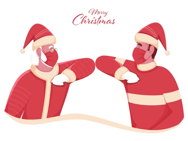 Santa Claus Man Greets Each Other Touching Elbows Occasion Merry — Stock Vector