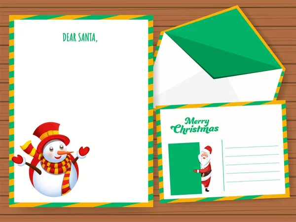 Querida Tarjeta Felicitación Santa Carta Con Sobres Doble Cara Con — Vector de stock