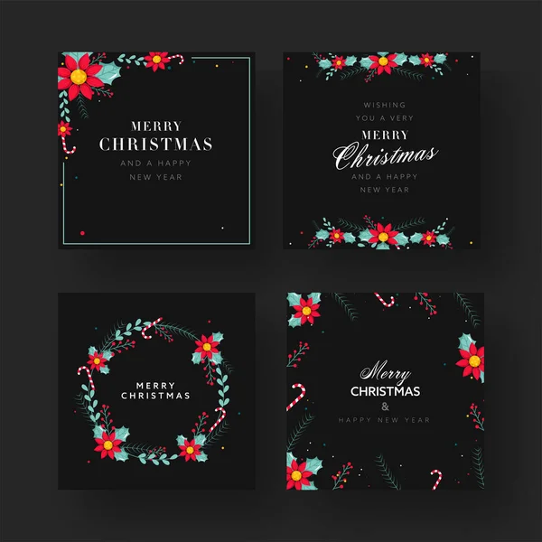 Merry Christmas Happy New Year Poster Template Design Four Options — стоковый вектор