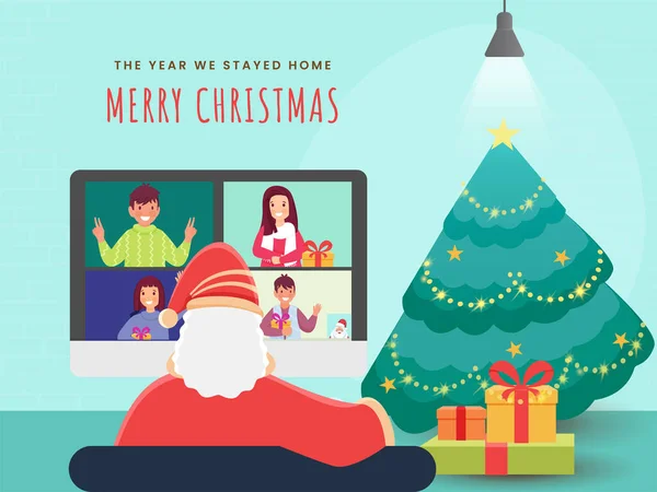 Άγιος Βασίλης Αλληλεπιδρούν Βίντεο Κλήση Τους Ανθρώπους Κουτιά Δώρων Και — Διανυσματικό Αρχείο