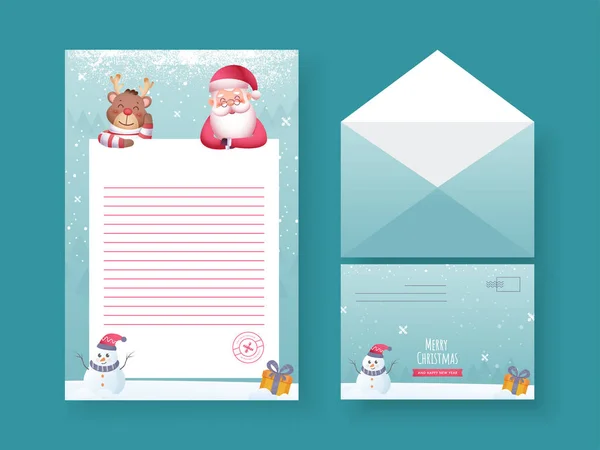 メリークリスマス ハッピーニューイヤー空の手紙またはブルーの背景に両面封筒付きカード — ストックベクタ