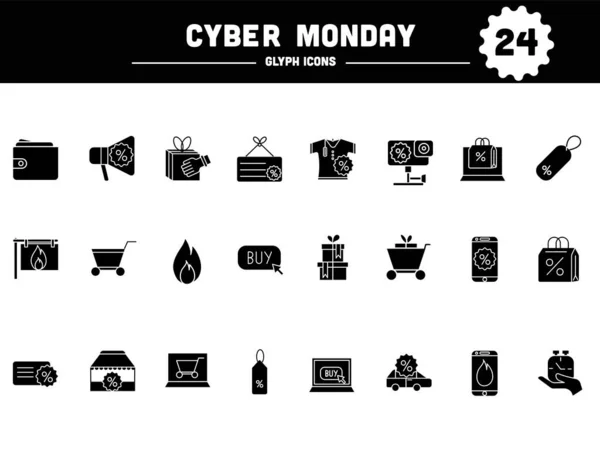 Style Glyphe Cyber Monday Icône Mis Sur Fond Blanc — Image vectorielle