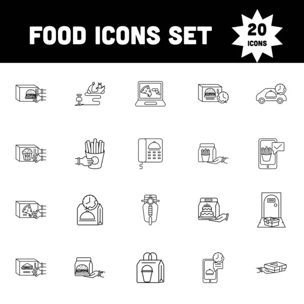 Set Iconos Comida Estilo Plano Arte Línea Negra — Vector de stock