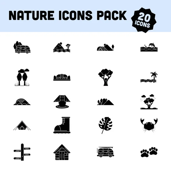 Glyph Illustration Nature Icon Pack Flat Style — Stockový vektor