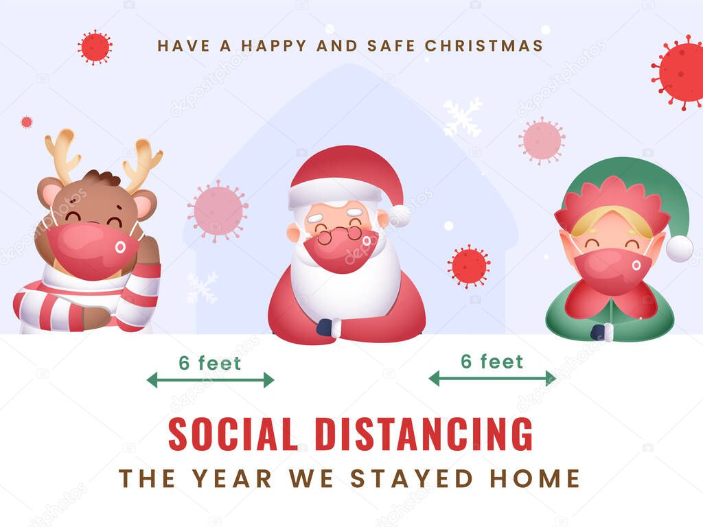 This Year We Celebrate Merry Christmas At Home With Maintain Social Distancing To Prevent From Coronavirus. Can Be Used As Poster Design.