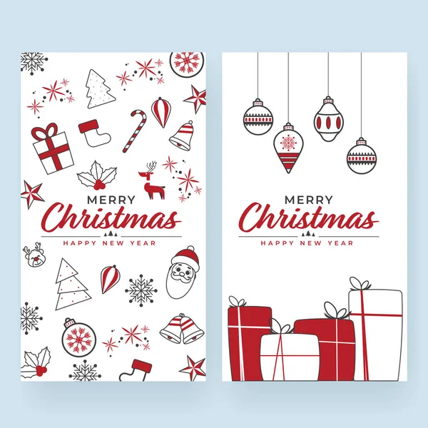 Merry Christmas New Year Template Design Decorated Xmas Icons Two — стоковый вектор