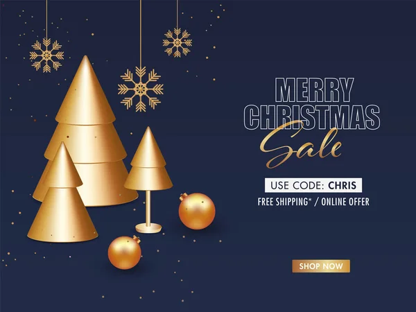 Frohe Weihnachten Sale Poster Design Mit Golden Xmas Trees Kugeln — Stockvektor