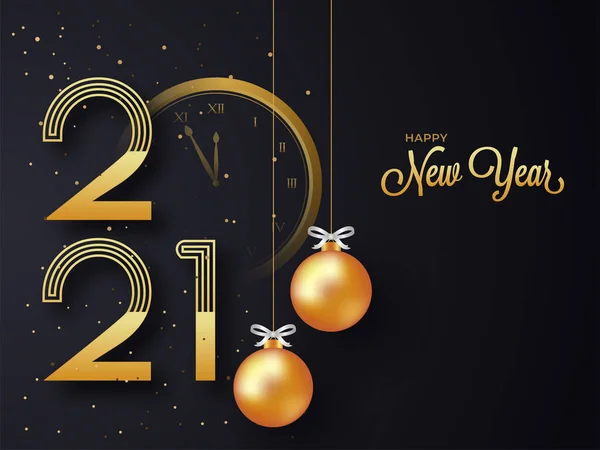 Golden 2021 Feliz Año Nuevo Texto Con Reloj Adornos Realistas — Archivo Imágenes Vectoriales