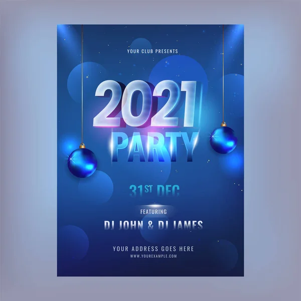 2021 Вечірка Флаєр Або Запрошення Картки Ефектом Світла Синього Кольору — стоковий вектор