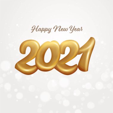 Mutlu Yıllar Kutlaması için Beyaz Bokeh Arkaplanda 3D Altın 2021 Numara.