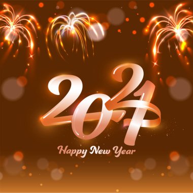 Bronz Havai fişekler üzerine Parlak Stil 2021 Mutlu Yıllar Kutlaması için Bokeh Arkaplanı.