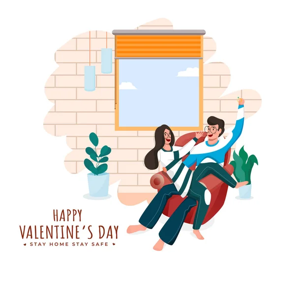 Stay Home Safe Valentines Day Based Poster Design Young Loving — 스톡 벡터