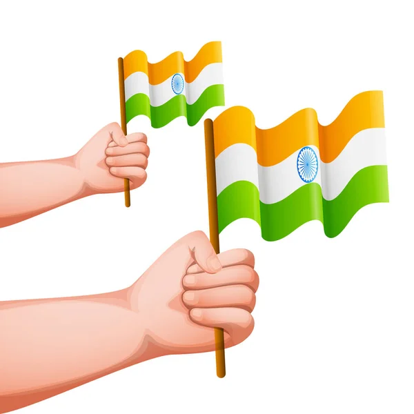 Les Mains Tenant Des Drapeaux Inde Sur Fond Blanc — Image vectorielle