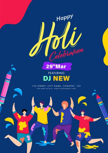 Happy Holi Celebration Invitation Card Sjabloon Lay Out Met Event — Stockvector