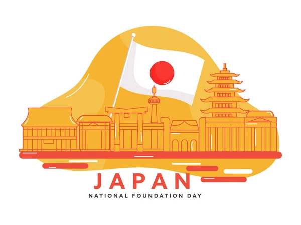 Japan Foundation Day Koncept Med Nationella Flaggor Linje Konst Japanska — Stock vektor