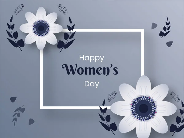 Happy Women Day Texte Avec Des Fleurs Des Feuilles Décorées — Image vectorielle