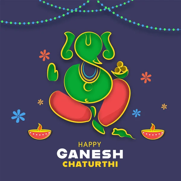 Projeto Feliz Cartaz Ganesh Chaturthi Com Senhor Criativo Ganesha Rato — Vetor de Stock