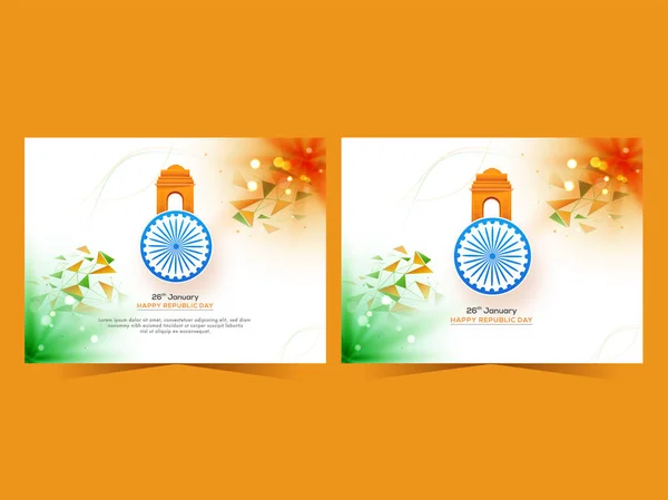 Stycznia Republic Day Post Set Ashoka Wheel Indian Gate Tricolor — Wektor stockowy