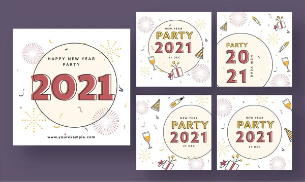 2021年のベクトルイラスト New Year Party投稿In Five Options — ストックベクタ