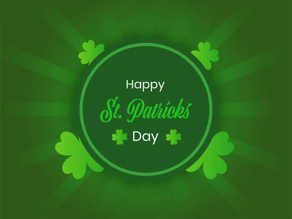 Happy Patricks Day Text Clover Leaves Green Rays Background — 스톡 벡터