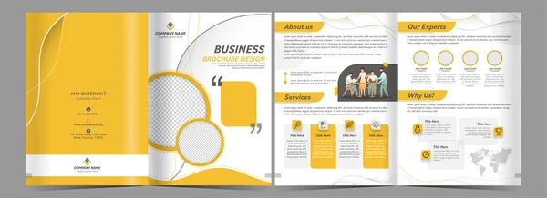 Double Sides Business Fold Brochure Design Yellow White Color — 스톡 벡터