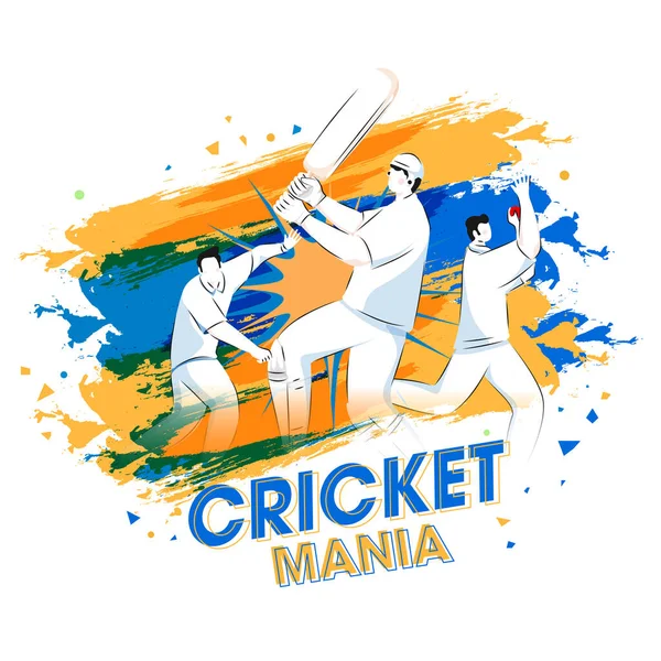 Vector Illustration Cricketer Players Action Pose Brush Stroke Effect White — Stock Vector