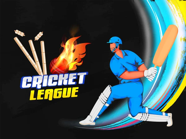 Projeto Cartaz Liga Críquete Com Batedor Dos Desenhos Animados Jogar —  Vetores de Stock