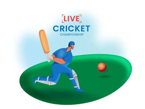 Linea Cricket Championship Concetto Con Cartoon Batsman Nel Giocare Posa — Vettoriale Stock