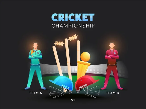 Deux Joueurs Cricket Participer Équipe Avec Casques Bûche Guichet Coupe — Image vectorielle