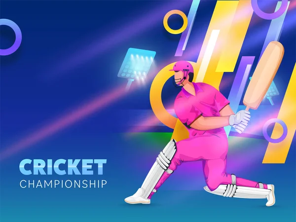 Concept Championnat Cricket Avec Batteur Bande Dessinée Dans Pose Jeu — Image vectorielle