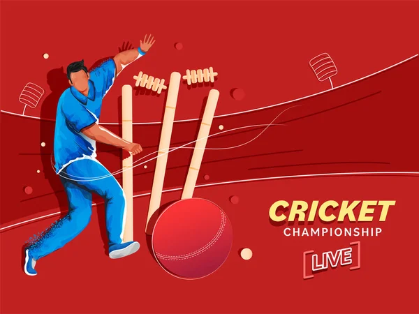 Concept Championnat Cricket Direct Avec Personnage Bowler Bande Dessinée Béguin — Image vectorielle