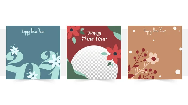 新年快乐贺卡或三种颜色的邮资庆祝2021年 — 图库矢量图片