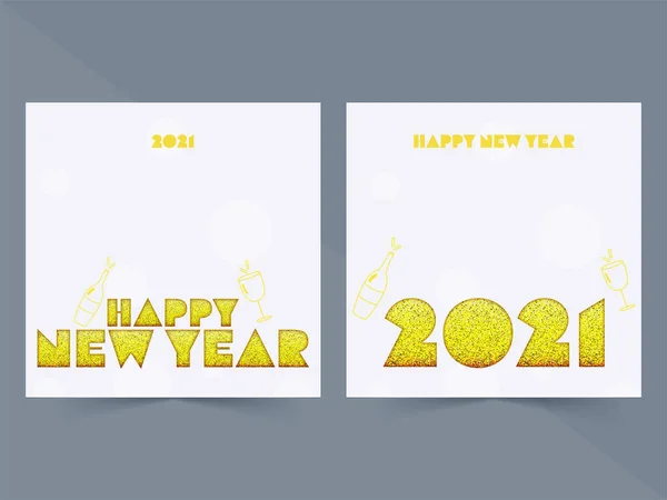 Glitzernde 2021 Happy New Year Text Auf Weißem Hintergrund Zwei — Stockvektor