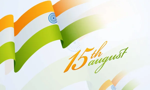 August Font Wavy Indian Flag Ribbon Glossy Background – stockvektor