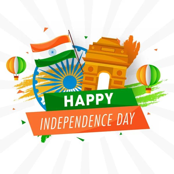 India Gate Monument Mit Indischer Flagge Ashoka Rad Papier Heißluftballons — Stockvektor