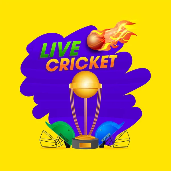 Live Cricket Concept Two Helmets Participate Teams Golden Trophy Cup — стоковий вектор