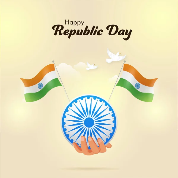 Happy Republic Day Ünnepség Plakát Dizájn Kézi Tartó Ashoka Kerék — Stock Vector