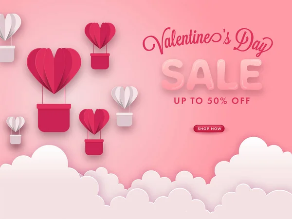 Valentines Day Sale Poster Design Discount Offer Paper Cut Hot — 스톡 벡터