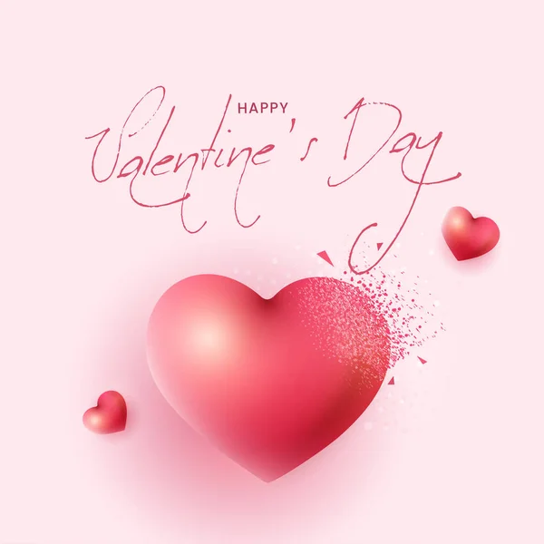 Buon San Valentino Font Con Dispersion Effect Heart Sfondo Rosa — Vettoriale Stock