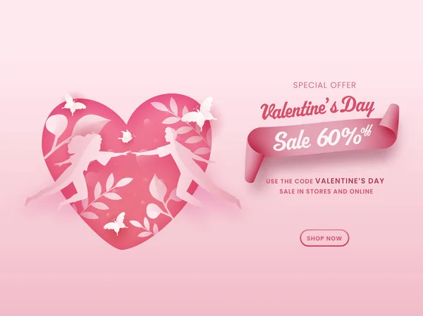 Valentinstag Verkauf Poster Design Mit Rabatt Angebot Papier Geschnitten Paar — Stockvektor