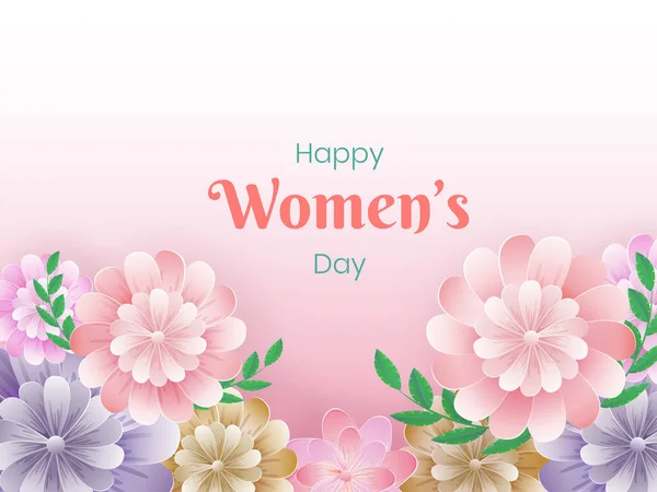 Tarjeta Felicitación Del Día Mujer Feliz Con Hermosas Flores Hojas — Vector de stock